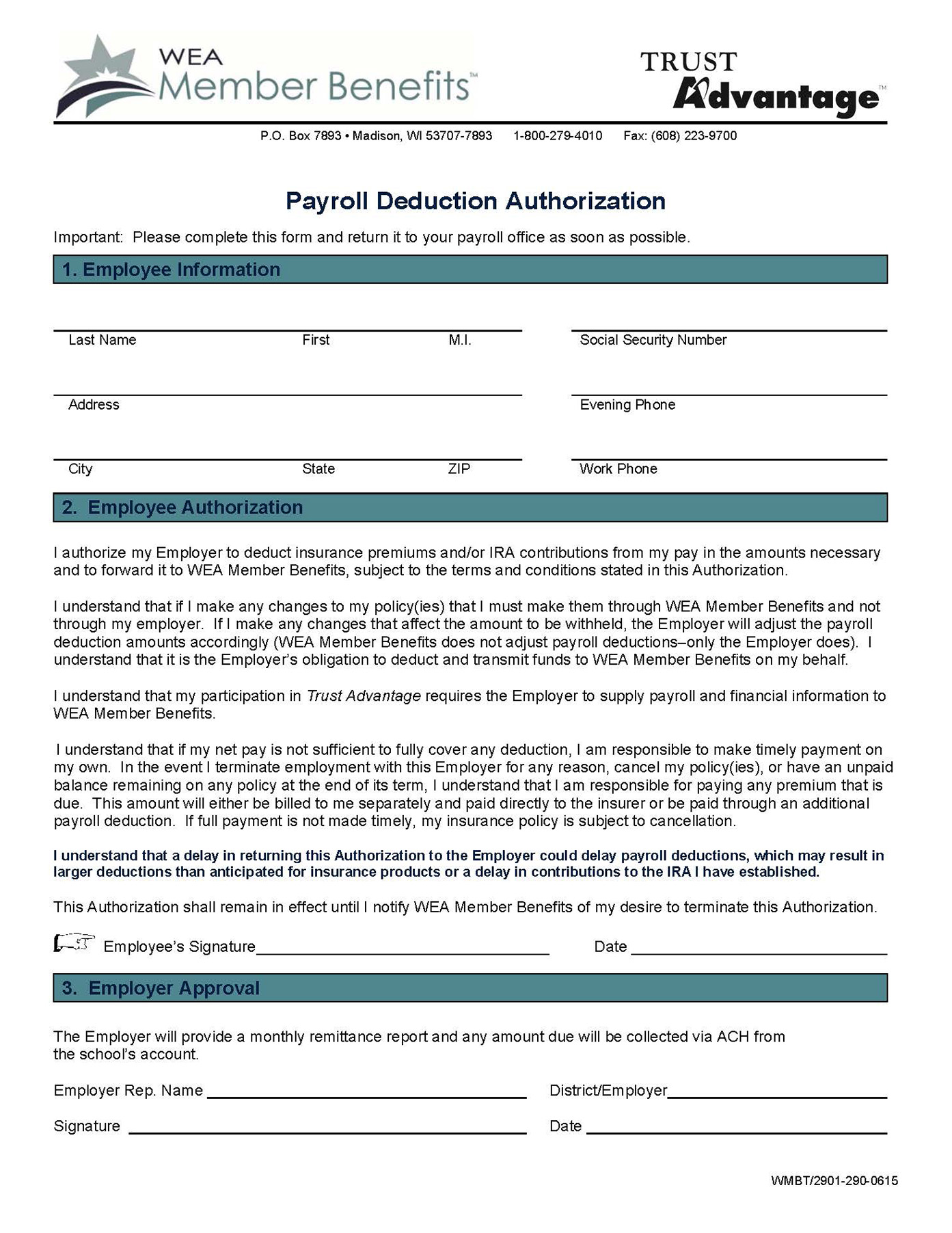 Click to download Payroll Deduction Authorization Form